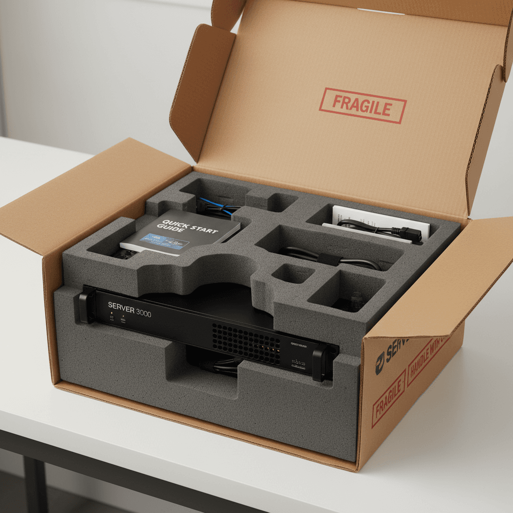 IT server equipment packed in original box with foam padding