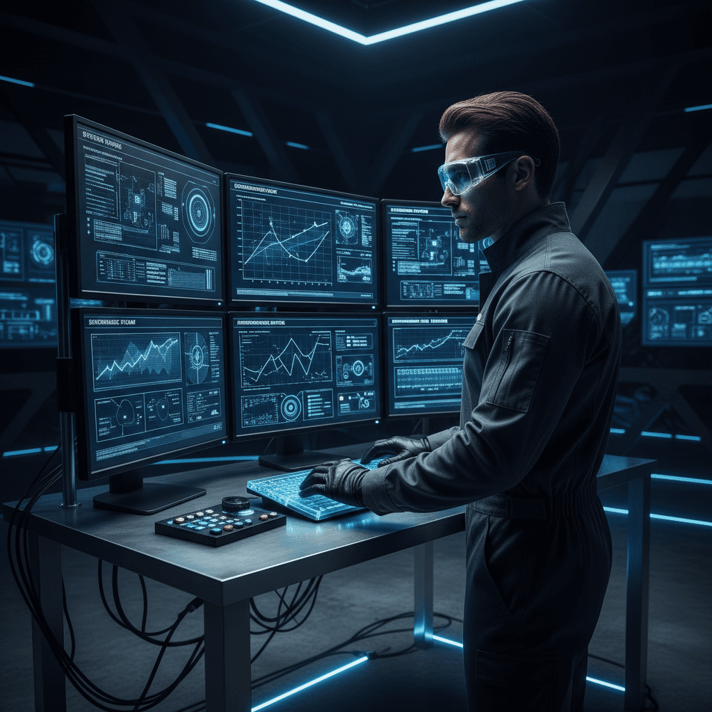 Technician monitoring system performance on control panel