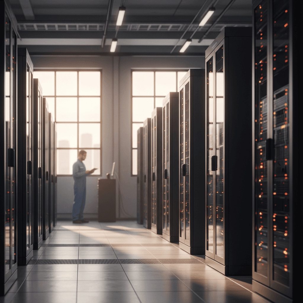 Modern server rack installation in data center setting
