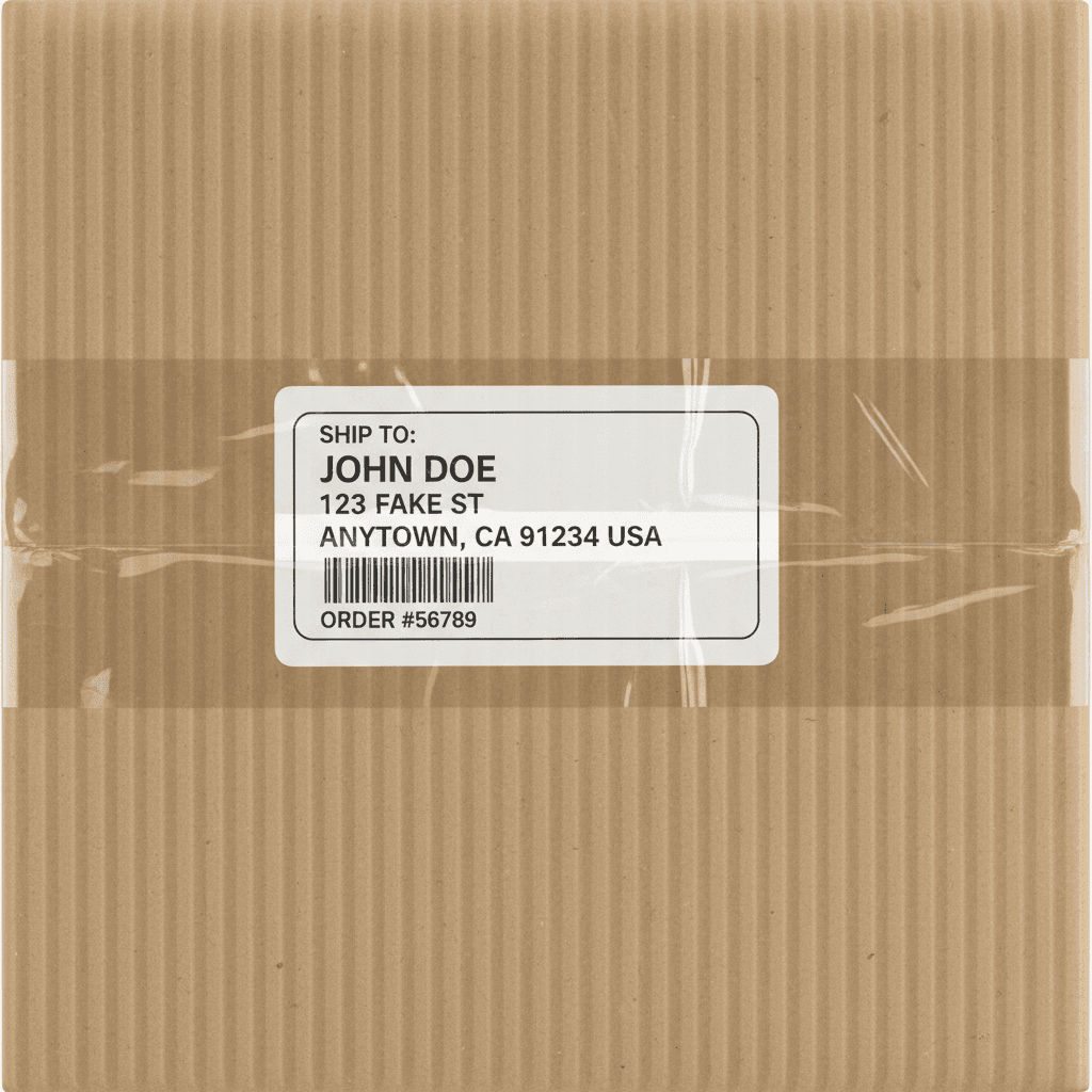 Prepaid shipping label and tape on a return box